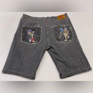 Red Monkey Co Baggy Shorts Mens Size 40 Black Distressed Japanese Art Pockets